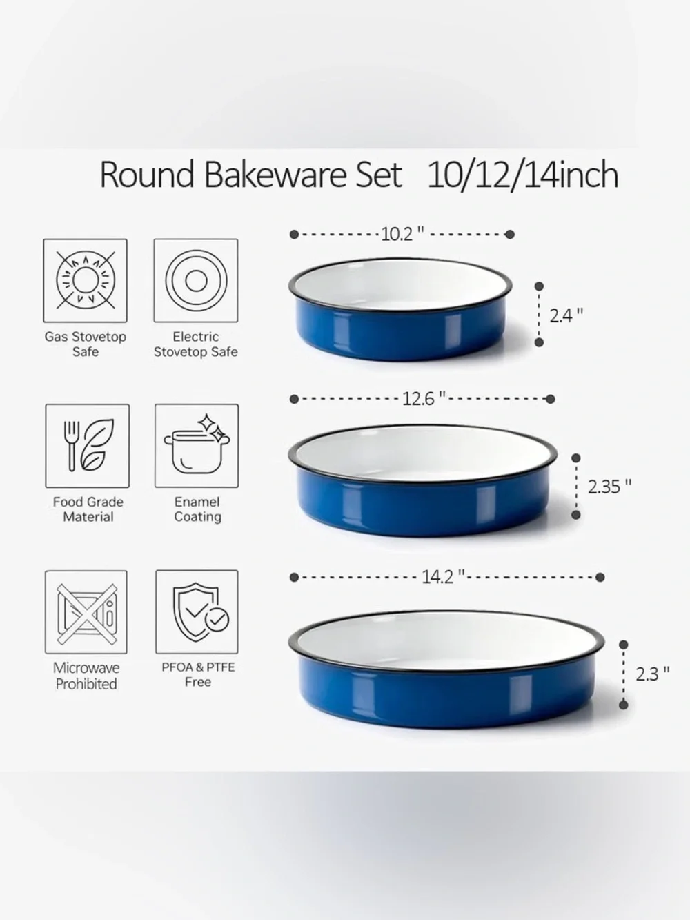 NWT Granite Bowl Classic Round Blue Enamel Baking Dishes - Set of 3 + Oven Mitt